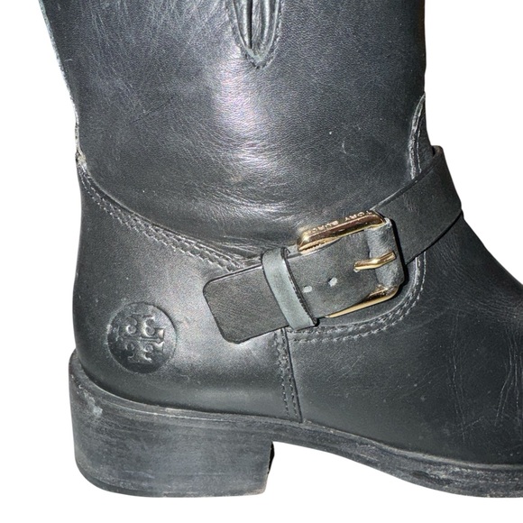 Tory Burch Bennie Wmn’s 8 Moto Black Leather Buckled Ankle Biker Riding Boots - Picture 6 of 9